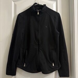 Lauren Ralph Lauren Womens Black Full Zip Track Jacket Mock Neck Logo Size L